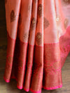 Banarasee Handwoven Antique Zari Buta & Border Saree Zari-Peach