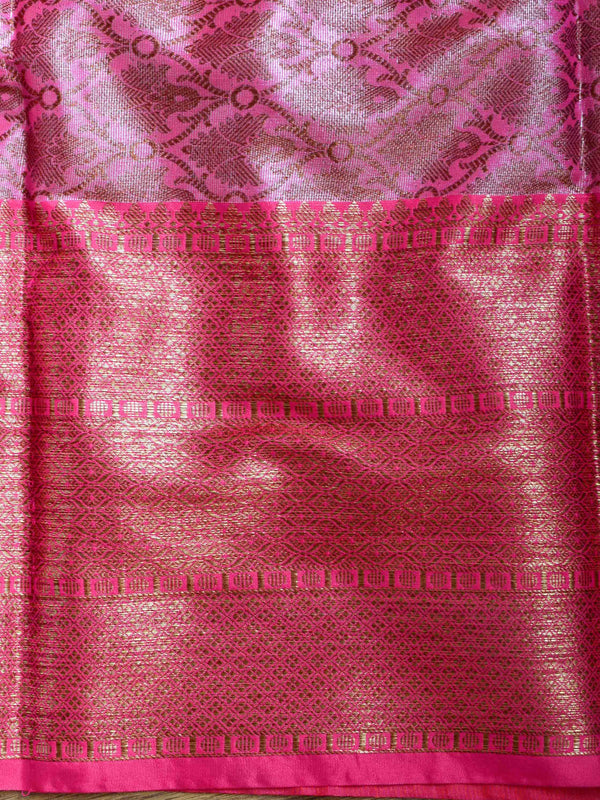Banarasee Handwoven Antique Zari Buta & Border Saree Zari-Peach