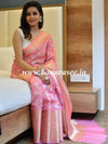 Banarasee Handwoven Semi-Chiffon Saree With Silver Jaal Design-Pink