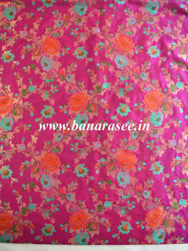 Banarasee Semi Katan Silk Jaal Design Fabric-Pink
