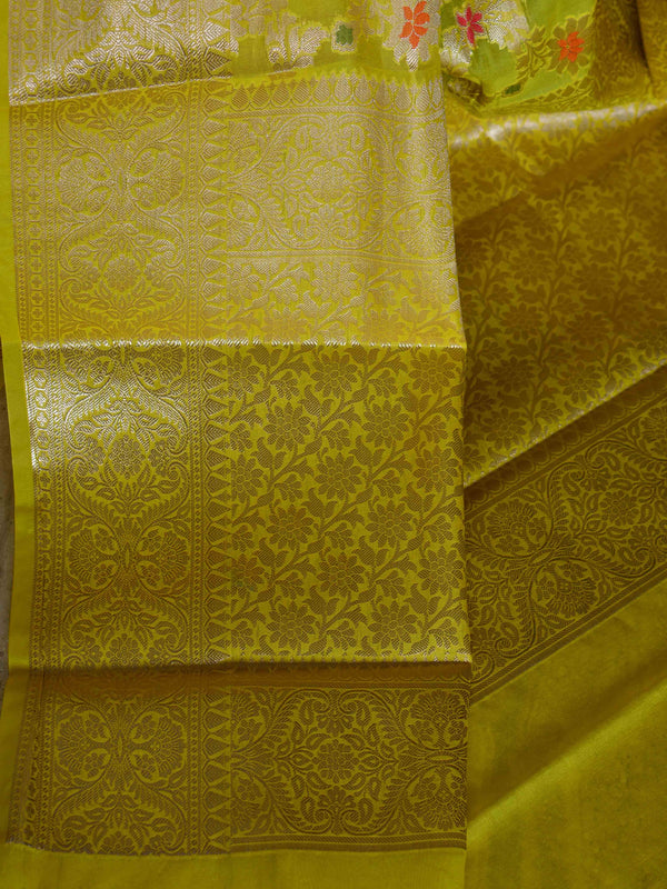 Banarasee Faux Georgette Saree With Zari Jaal Work & Floral Border-Yellow