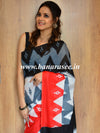 Handloom Mul Cotton Block Print Saree-White & Black