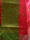 Banarasee Kora Muslin Saree With Buta Design & Skirt Border-Pink & Green