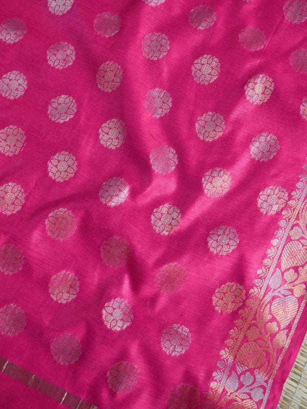 Banarasee Chanderi Cotton Buta Design Salwar Kameez Fabric With Contrast Dupatta-Pink & Orange