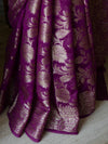 Banarasee Handwoven Semi-Chiffon Saree With Zari Floral Jaal Design-Violet