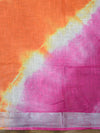 Bhagalpur Handloom Pure Linen Cotton Hand-Dyed Shibori Pattern Saree-Orange & Pink