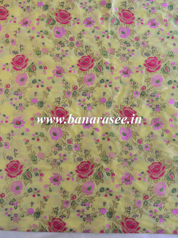 Banarasee Semi Katan Silk Jaal Design Fabric-Yellow