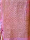 Banarasee Handwoven Semi-Chiffon Saree With Silver Jaal Design-Pink