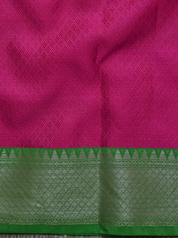 Banarasee Kora Muslin Saree With Buta Design & Skirt Border-Pink & Green