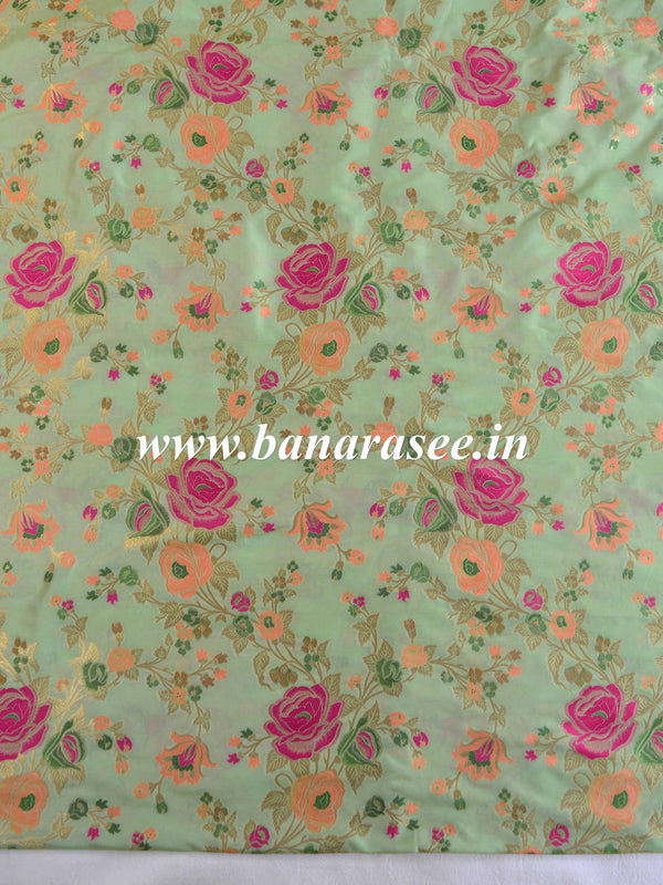 Banarasee Semi Katan Silk Jaal Design Fabric-Light Green
