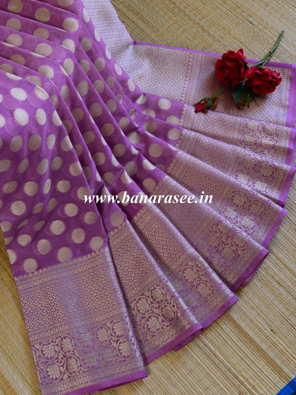 Banarasi Cotton Silk Mix Sari With Polka Dots & Zari Border-Purple