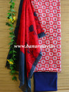 Handloom Mul Cotton Handblock Printed Salwar Kameez With Chiffon Dupatta-Red & Blue
