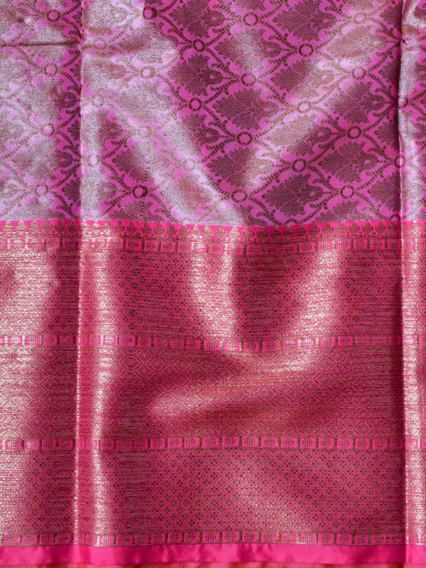 Banarasee Handwoven Antique Zari Buta & Border Saree Zari-Orange