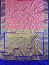 Banarasee Handwoven Semi Silk Saree With Zari Buta Design & Floral Border-Baby Pink