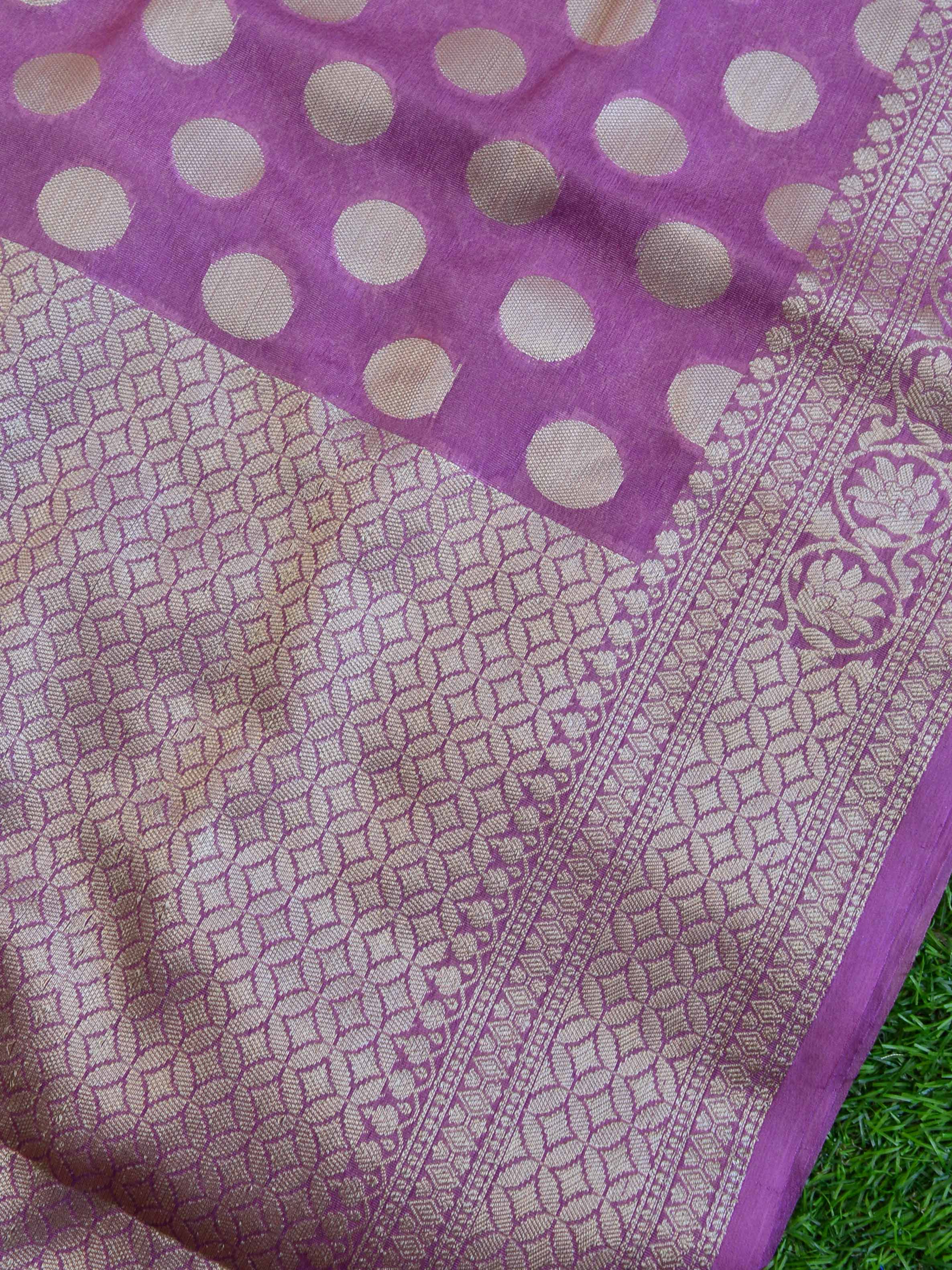 Banarasi Cotton Silk Mix Sari With Polka Dots & Zari Border-Purple