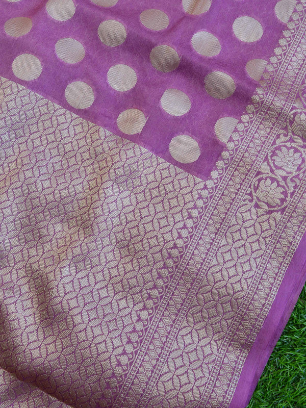 Banarasi Cotton Silk Mix Sari With Polka Dots & Zari Border-Purple