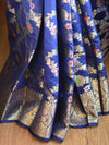 Banarasee Faux Georgette Saree With Zari Jaal Work & Floral Border-Blue