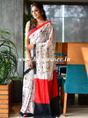 Handloom Mul Cotton Block Print Saree-White