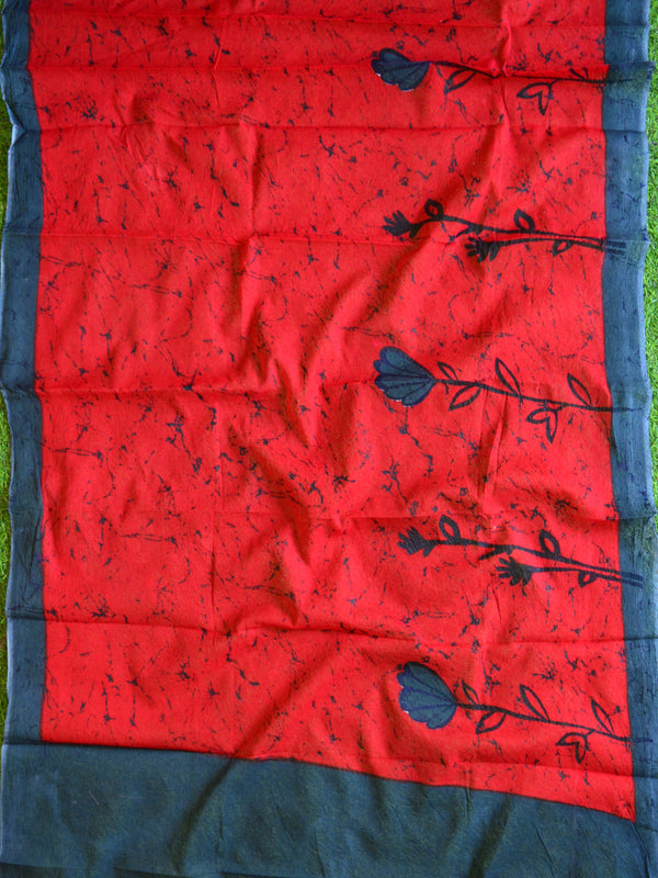 Handloom Mul Cotton Handblock Printed Salwar Kameez With Chiffon Dupatta-Red & Blue