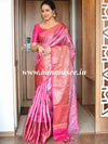 Banarasee Handwoven Antique Zari Buta & Border Saree Zari-Pink