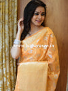 Banarasee Handwoven Semi-Chiffon Saree With Silver Jaal Design-Peach