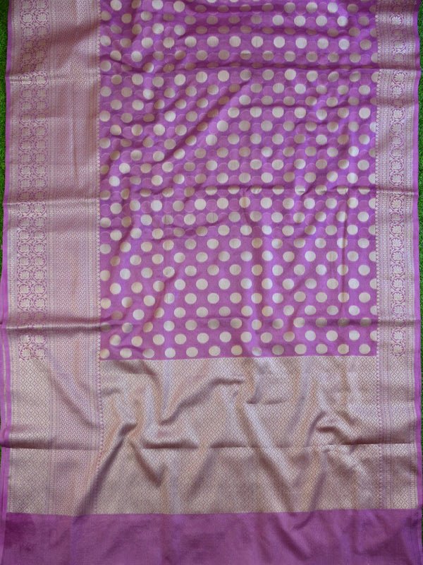 Banarasi Cotton Silk Mix Sari With Polka Dots & Zari Border-Purple
