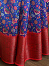 Banarasee Handwoven Semi Silk Saree With Digital Print & Broad Zari Border-Blue & Red