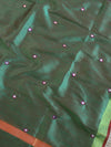 Banarasee Brocade Salwar Kameez Fabric With Mirror Work Dupatta-Green & Purple