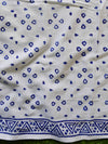 Handloom Mul Cotton Handblock Print Saree-White
