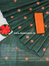 Bhagalpuri Handwoven Pure Tussar Silk Embroidered Sari-Green & Rust