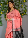 Banarasee Linen Cotton Ikkat Woven Saree-Peach