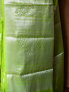 Banarasee Handwoven Semi-Chiffon Saree With Zari Jaal Work & Floral Border-Lime Green