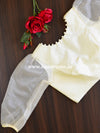 Banarasee Silk Blouse With Organza Silk Sleeves-Ivory White