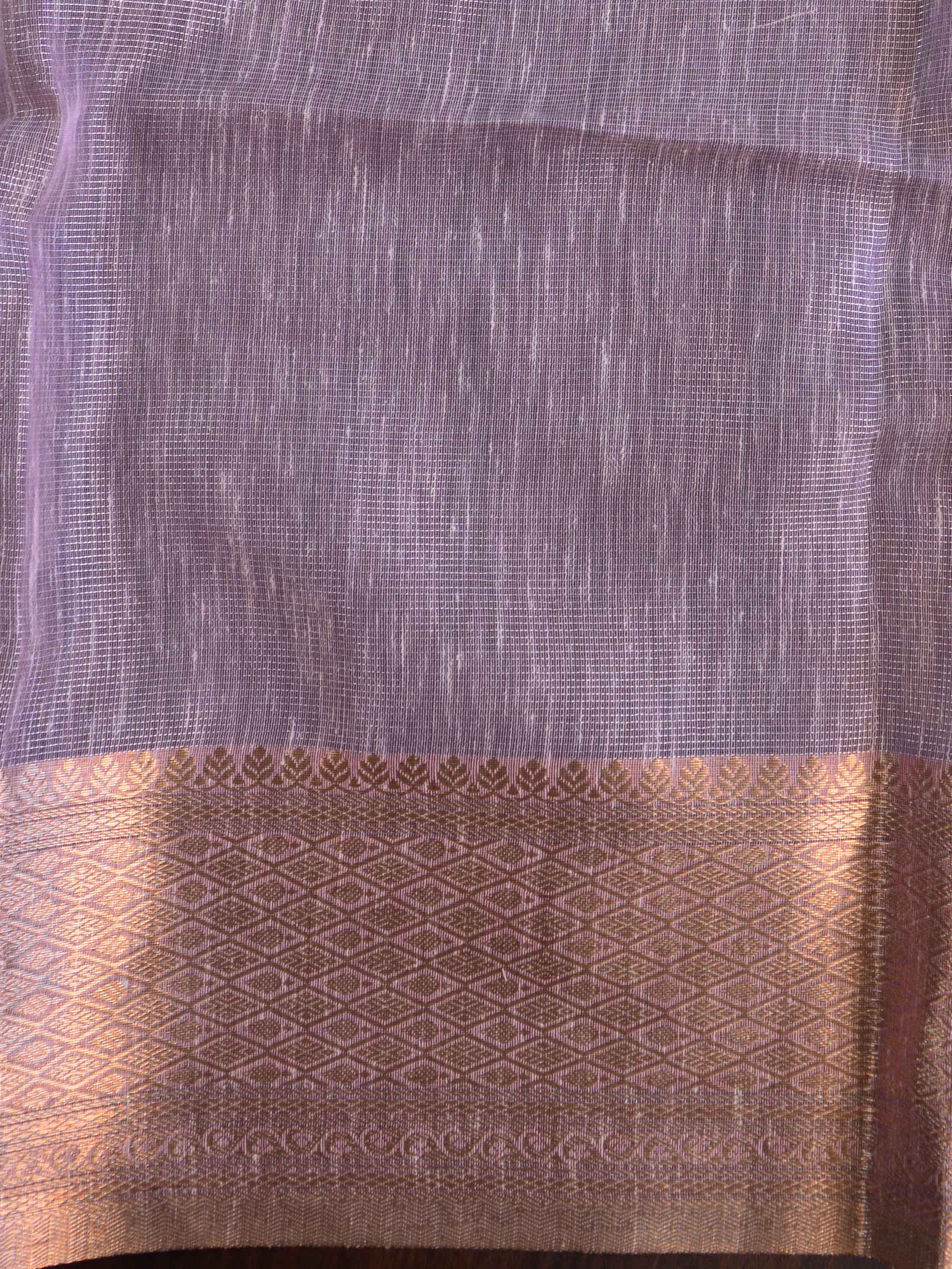 Banarasee Handloom Linen Tissue Copper Zari Border Saree-Pink