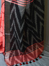 Banarasee Linen Cotton Ikkat Woven Saree-Peach