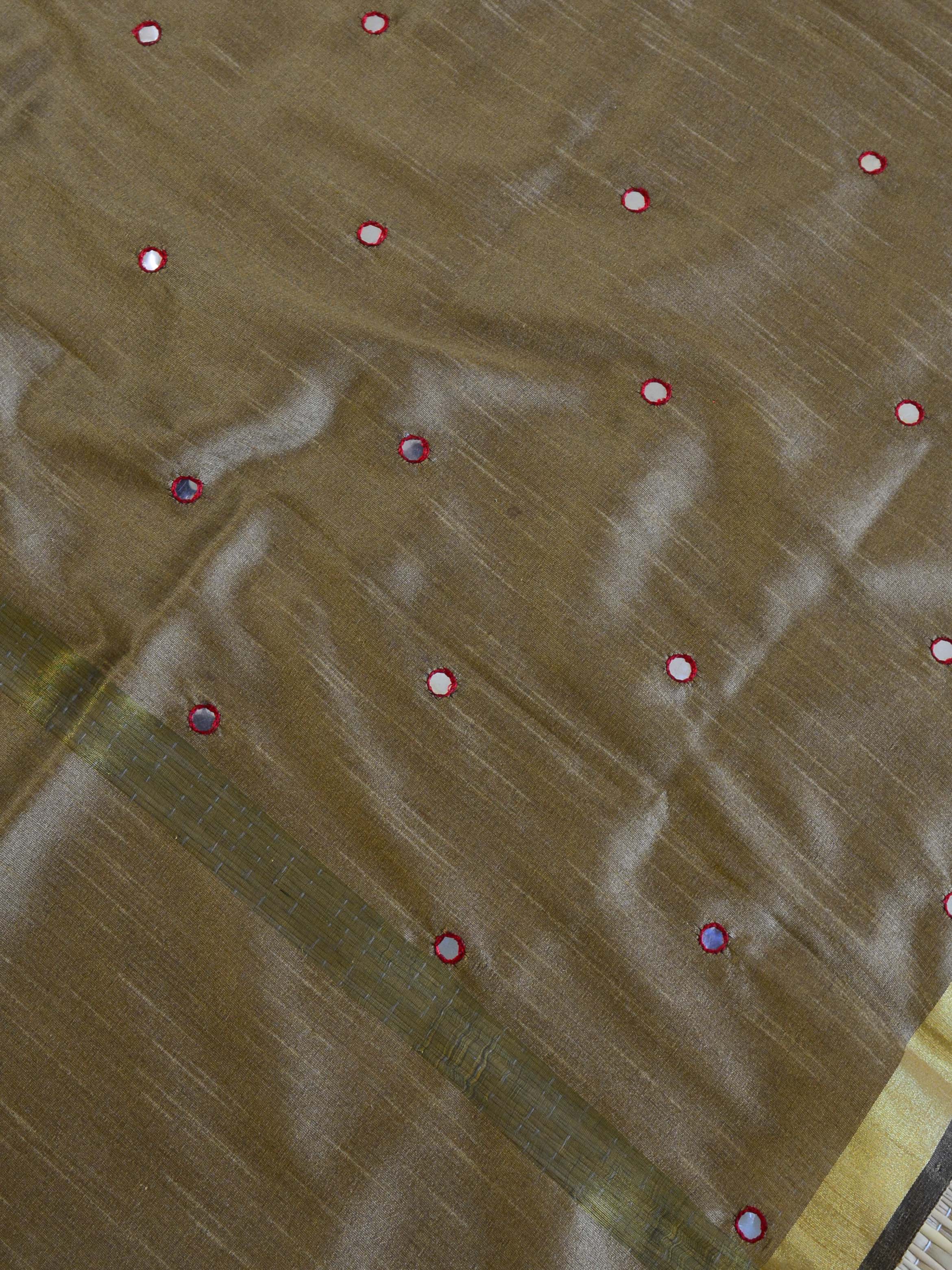 Banarasee Brocade Salwar Kameez Fabric With Mirror Work Dupatta-Maroon & Brown
