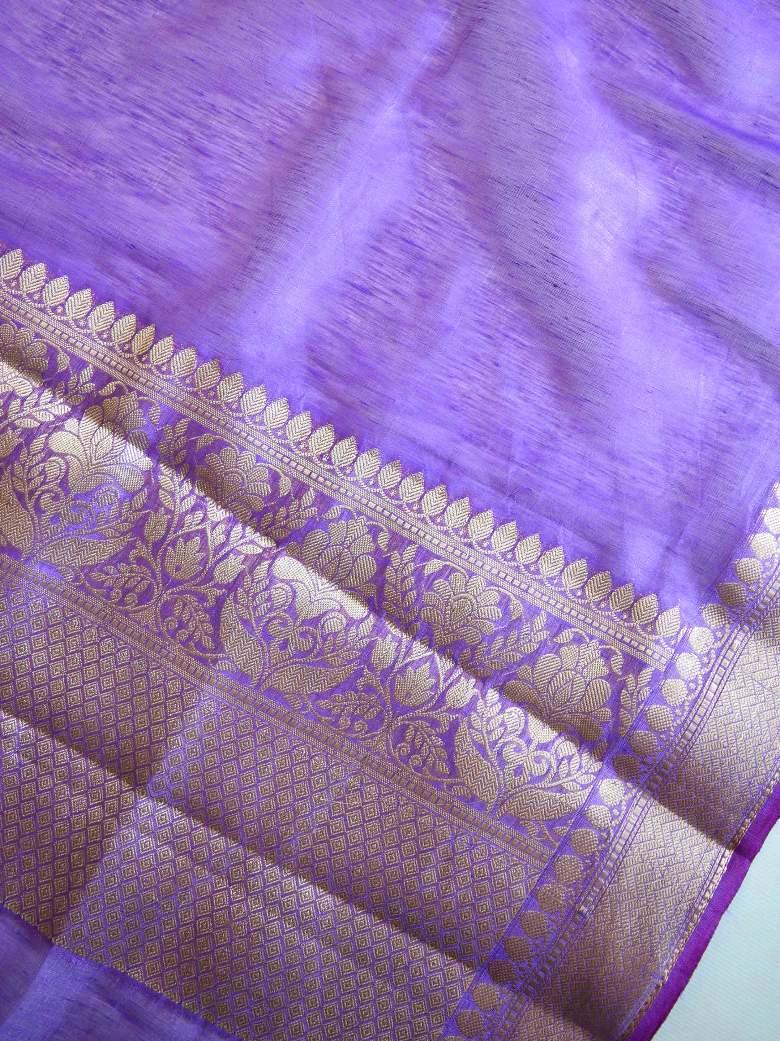 Banarasee Handloom Pure Linen Cotton Gold Zari Saree-Violet