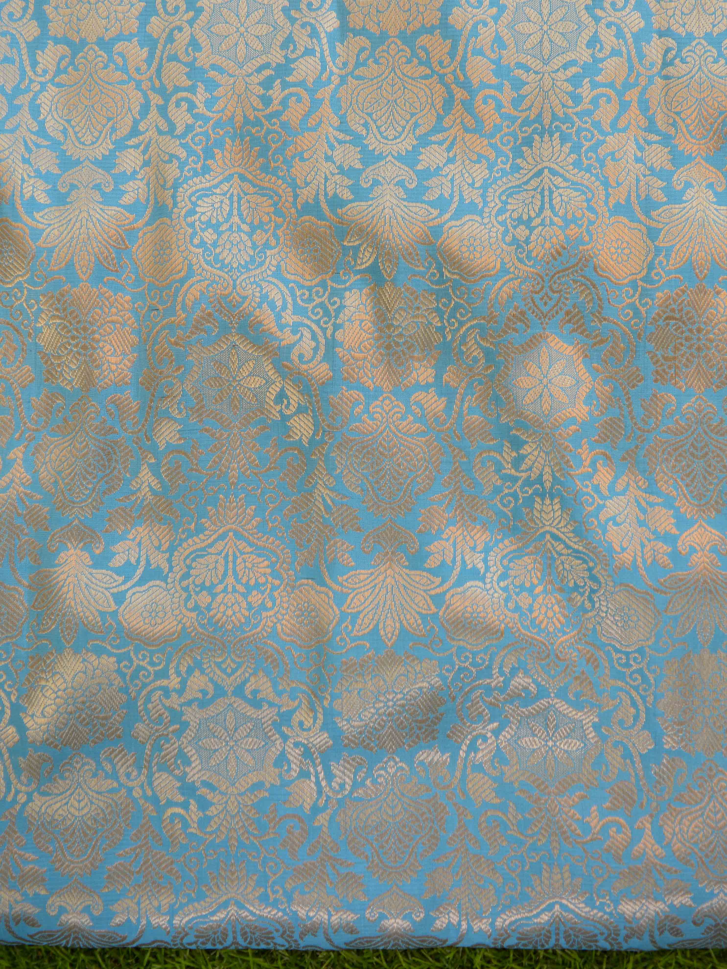 Banarasee Cotton Silk Plain Saree With Contrast Blouse-Blue