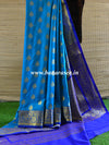 Banarasee Handwoven Semi Silk Saree With Zari Buta Design & Floral Border-Blue