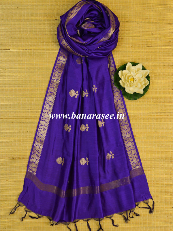 Banarasee Handloom Pure Silk Zari Woven Buti Design Dupatta-Violet