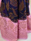 Banarasee Handwoven Semi Silk Saree With Contrast Border-Blue & Pink