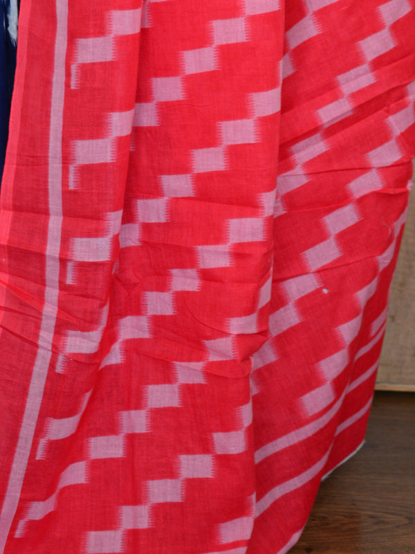 Handloom Mul Cotton Ajrakh Print Saree-Blue