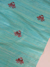 Bhagalpuri Handwoven Pure Tussar Silk Embroidered Sari-Sea Green & Pink