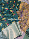 Banarasee Cotton Silk Mix Banswada Sari With Floral Buta & Skirt Border-Green