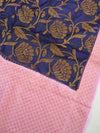 Banarasee Handwoven Semi Silk Saree With Contrast Border-Blue & Pink
