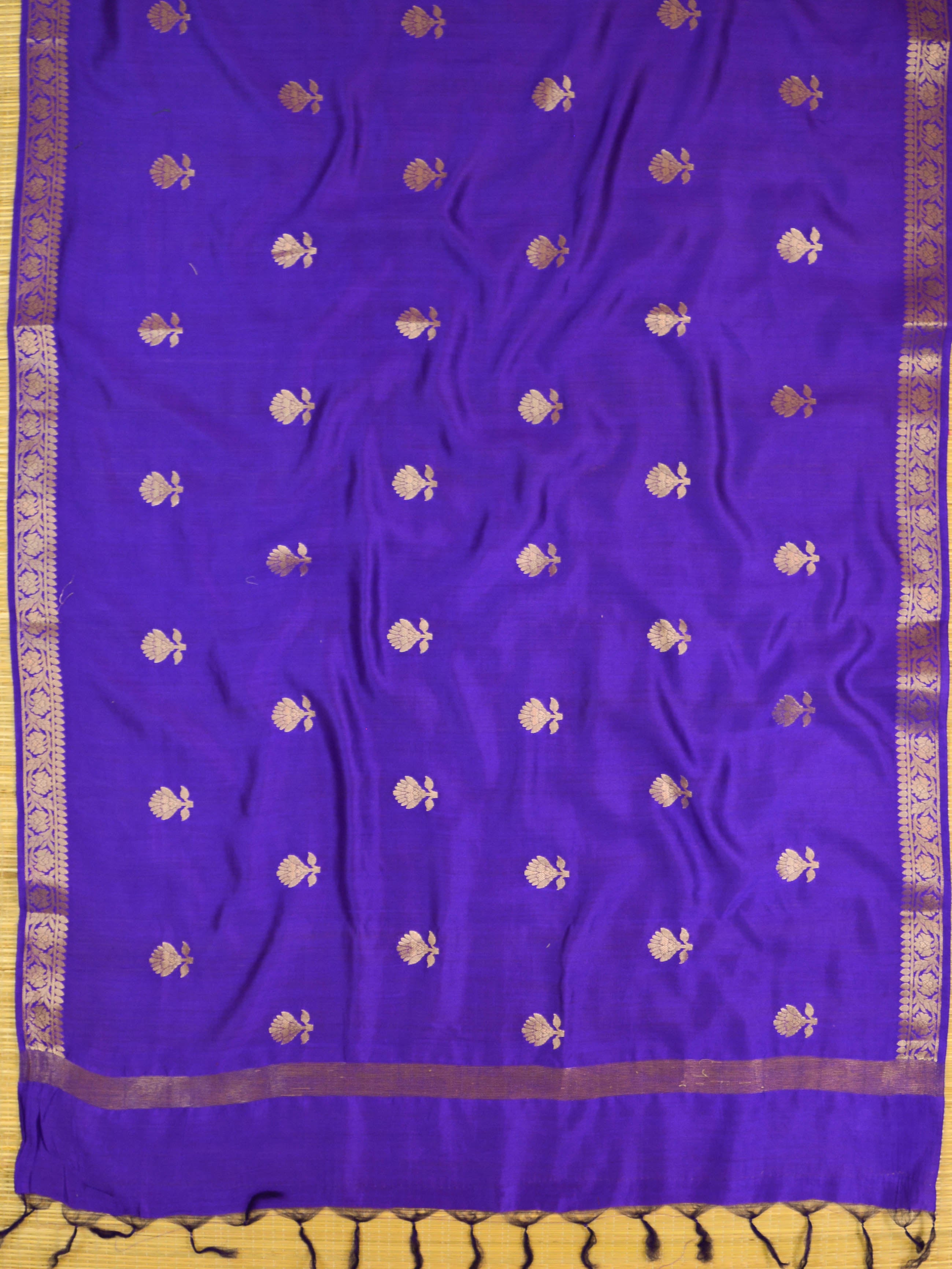 Banarasee Handloom Pure Silk Zari Woven Buti Design Dupatta-Violet
