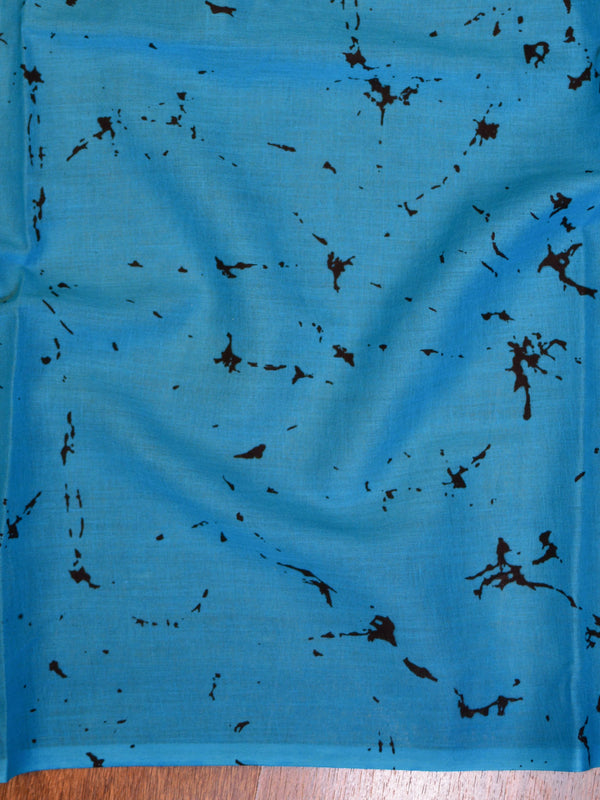 Handloom Mul Cotton Block Print Saree-White & Sky Blue