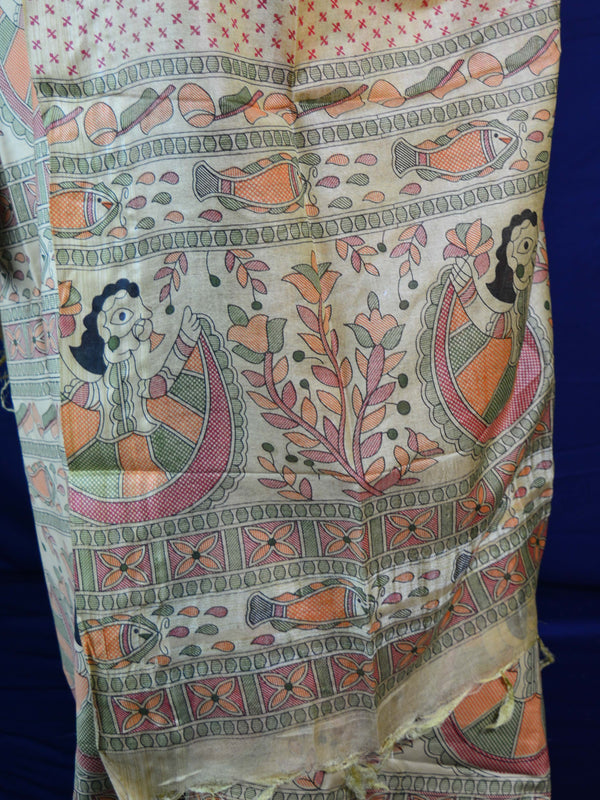 Pure Handloom Khadi Cotton Madhubani Print Salwar Kameez Dupatta Set-Yellow