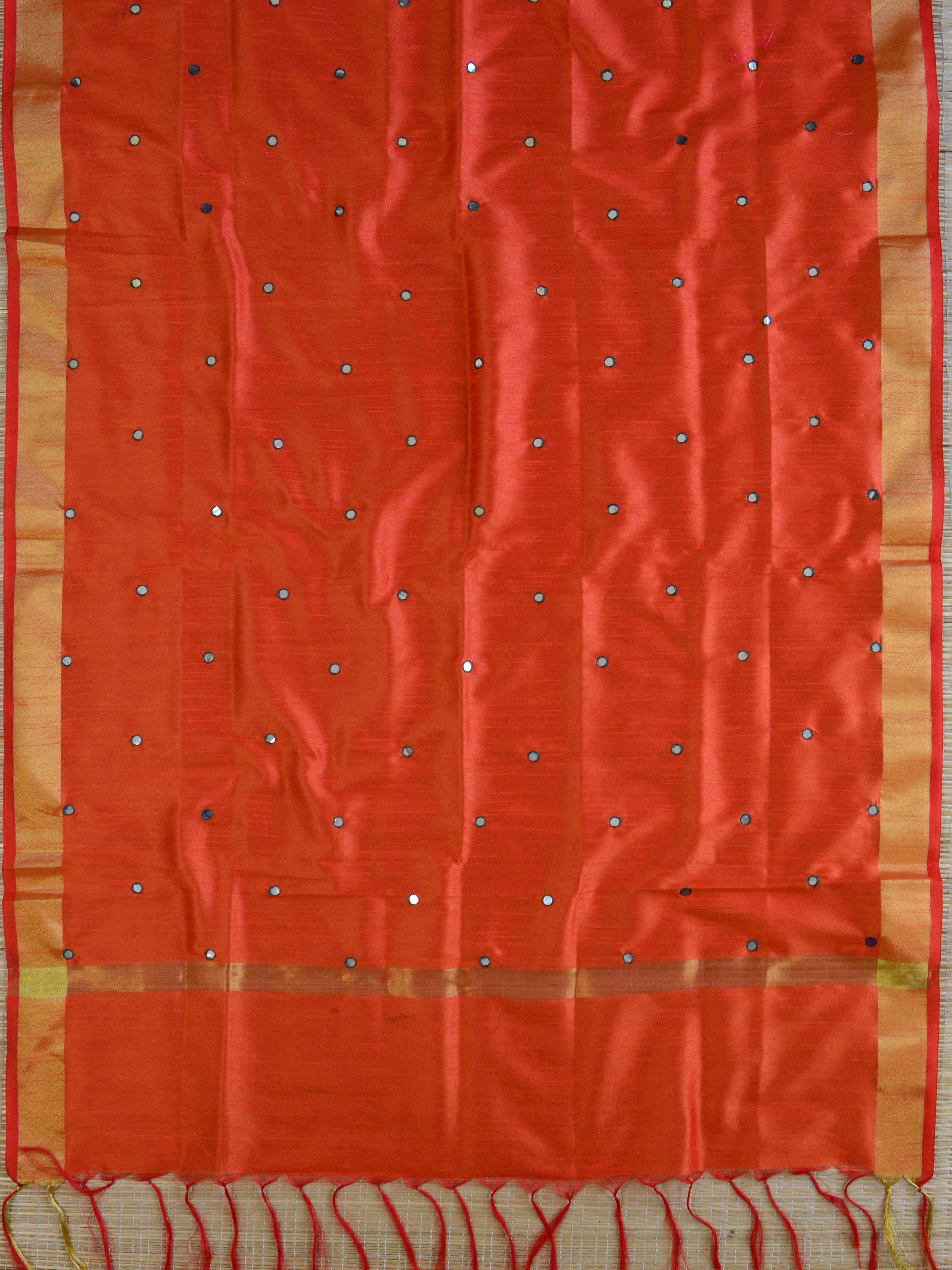 Banarasee Brocade Salwar Kameez Fabric With Mirror Work Dupatta-Green & Orange