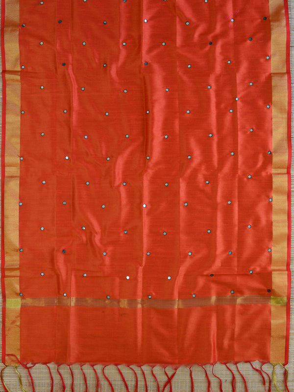Banarasee Brocade Salwar Kameez Fabric With Mirror Work Dupatta-Green & Orange